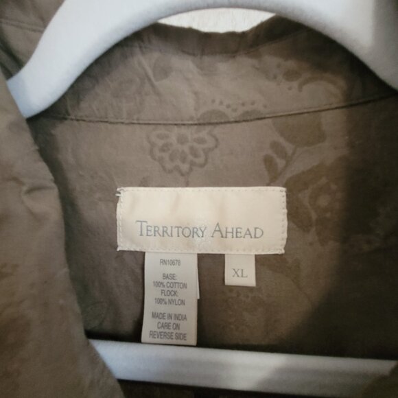 Territory Ahead Floral Brown Long Sleeve Shirt Flocked  Designs Size XL - Picture 5 of 14